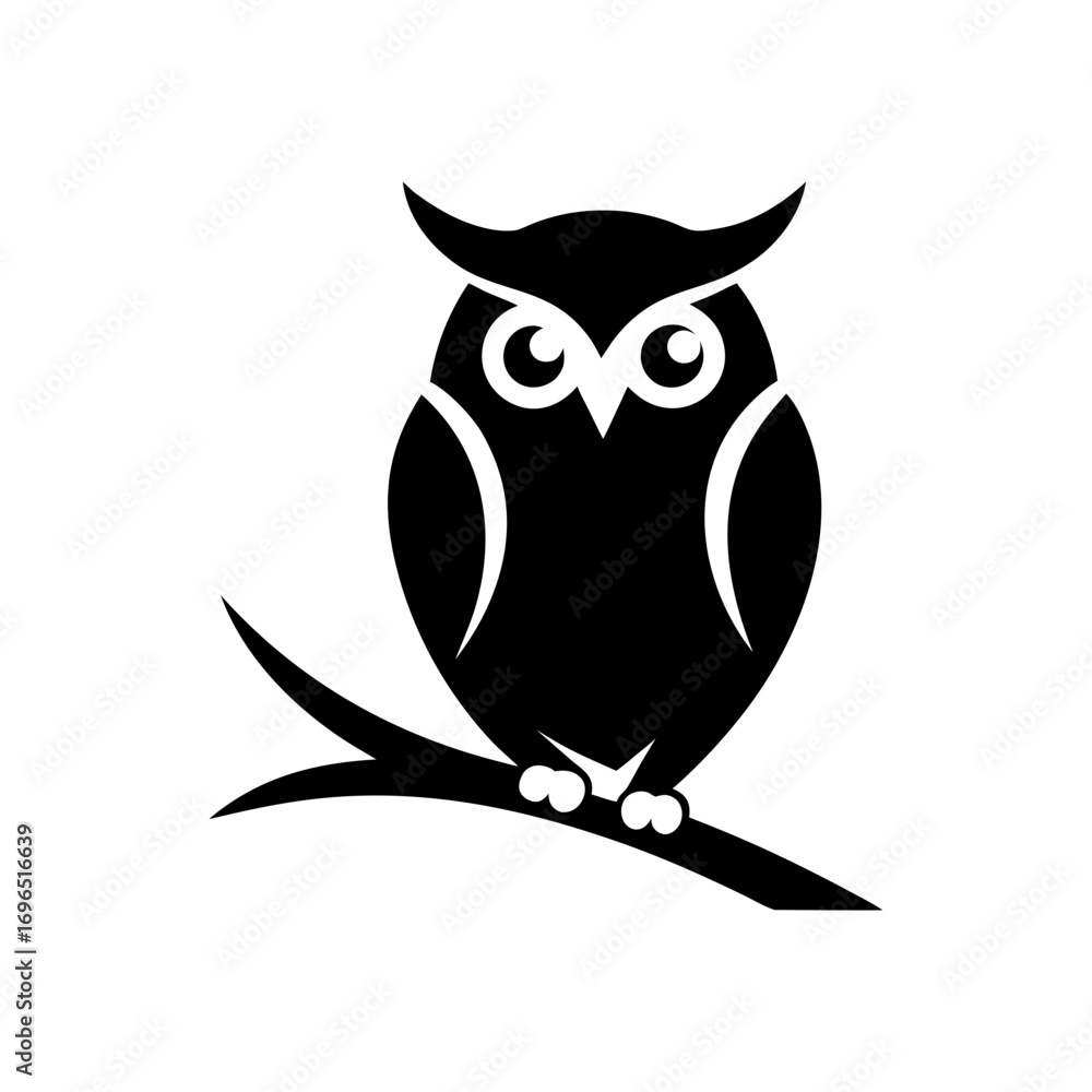 Fototapeta premium Silhouette of owl sitting on branch minimal bird silhouette design with clean vector art