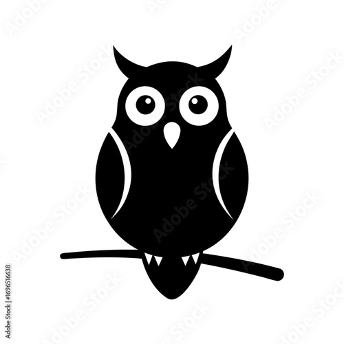 Silhouette of owl sitting on branch elegant bird silhouette minimal vector illustration