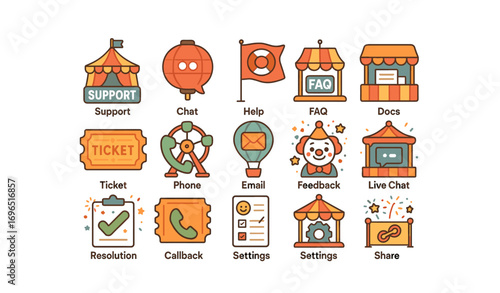Customer support flat icon set. helpdesk, communication, service icons flat collection