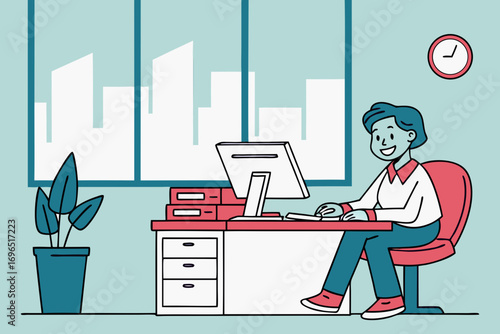 business people working, with office supplies around	
