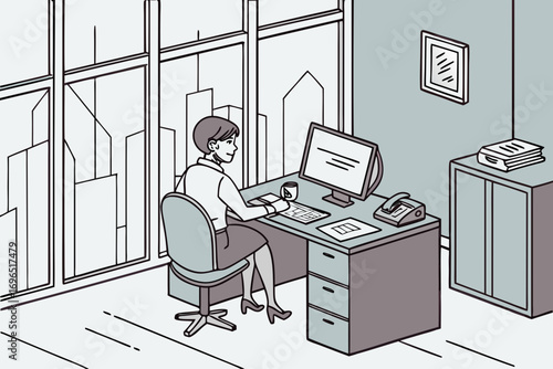 business people working, with office supplies around	
