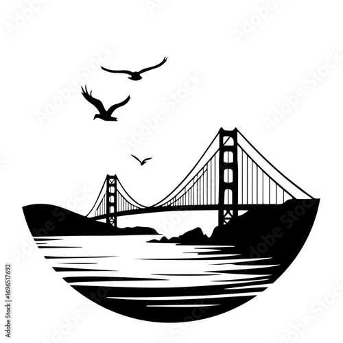 bridge vector illustration, bridge, architecture, river, water, suspension, city, sky, night, san francisco, road, transportation, travel, landmark, lisbon, bay, sea, gate, portugal, structure, cable,