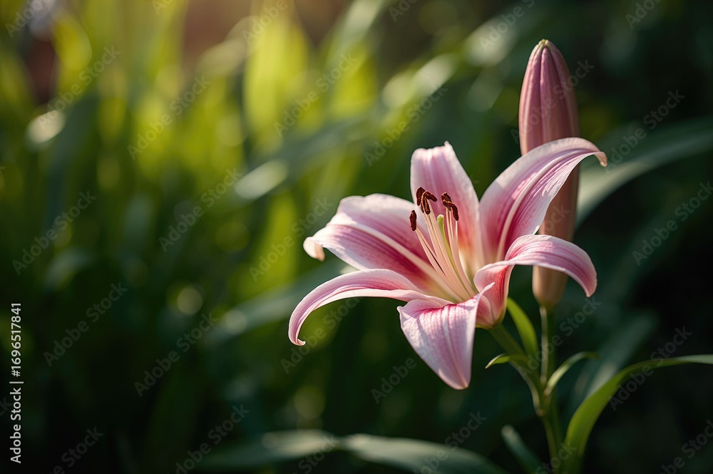 Fototapeta premium Stunning Pink Lily Blooming Outdoors