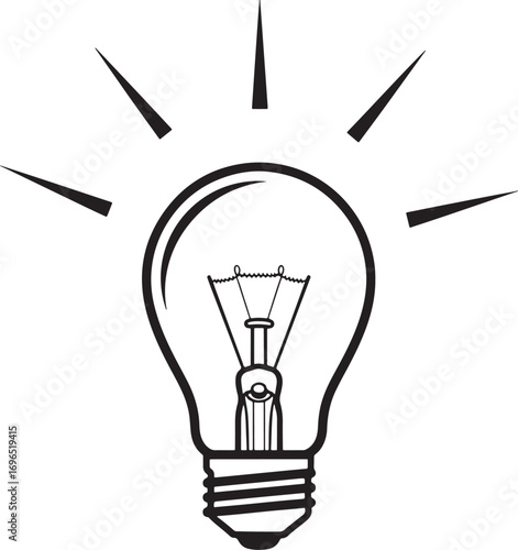 Black and white light bulb vector illustration representing idea innovation solution and creativity concept