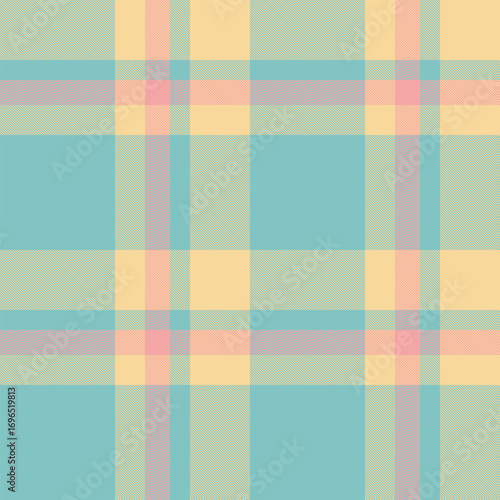 Pastel plaid pattern with teal, yellow, and pink. Classic tartan design with a retro, calming vibe. Ideal for backgrounds, textiles, and stylish designs.