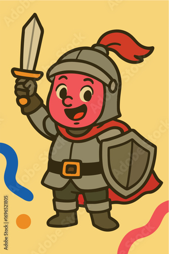 Cartoon illustration of a  knight with sword