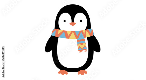 Cute penguin illustration winter animal cartoon character scarf graphic design vector art image adorable bird on transparent background