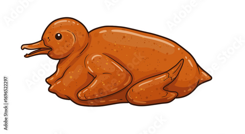 Roasted duck cartoon illustration poultry cooked bird food delicious dinner holiday feast celebration tasty on transparent background