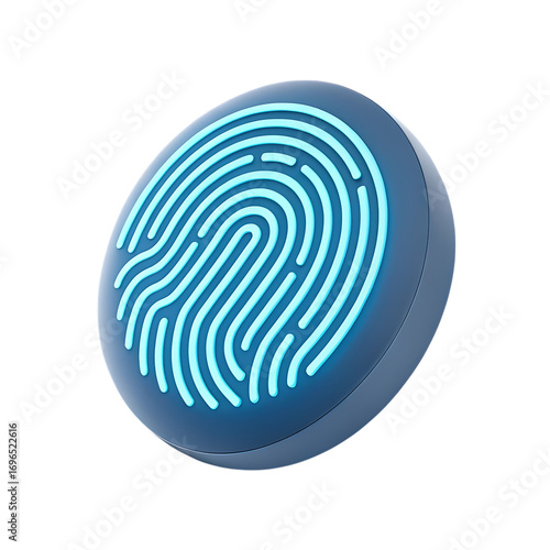 3d rendered icon of a glowing fingerprint symbol representing security and identity verification
