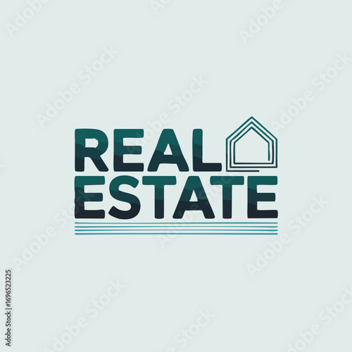 Real Estate Logo Concept Vector Graphic with Minimalist Stylized House Shape and Geometric Roof in Teal and Green Gradients on a Clean White Background for Property, Architecture, and Housing Branding