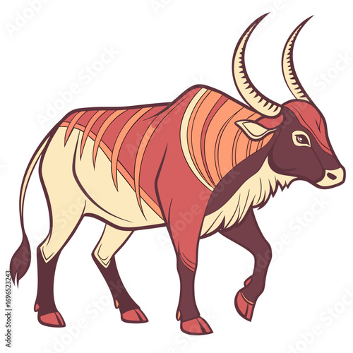 Stylized illustration of a wildebeest walking