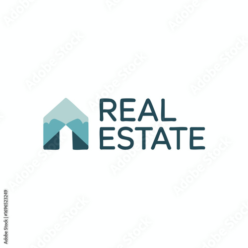 Real Estate Logo Concept Vector Graphic with Minimalist Stylized House Shape and Geometric Roof in Teal and Green Gradients on a Clean White Background for Property, Architecture, and Housing Branding