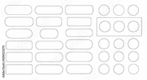 A collection of various outlined shapes, including rounded rectangles and circles, arranged in rows and columns on a white background.