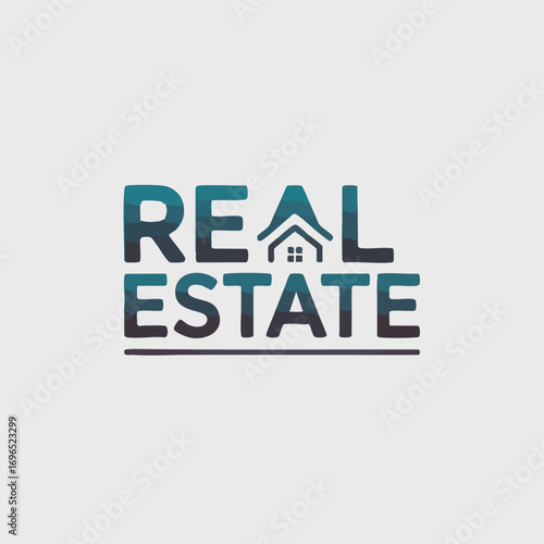 Real Estate Logo Concept Vector Graphic with Minimalist Stylized House Shape and Geometric Roof in Teal and Green Gradients on a Clean White Background for Property, Architecture, and Housing Branding