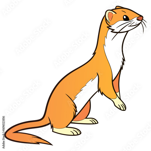 Cute cartoon weasel standing and looking to the side