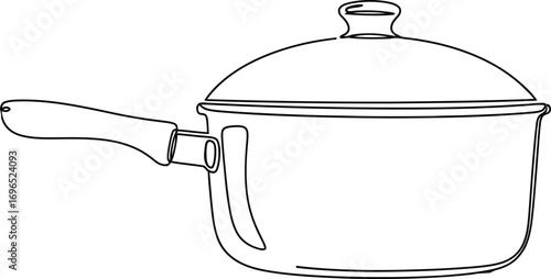 Stock pot one line drawing kitchenware continuous line art