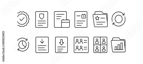 Business and organization outline icon set: efficiency, productivity tools collection