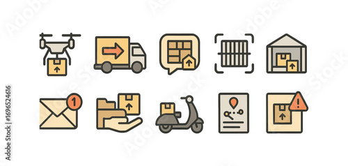 Logistics and delivery icon set in outline style for shipping management tools