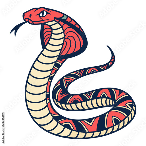 Stylized cobra snake illustration with intricate patterns
