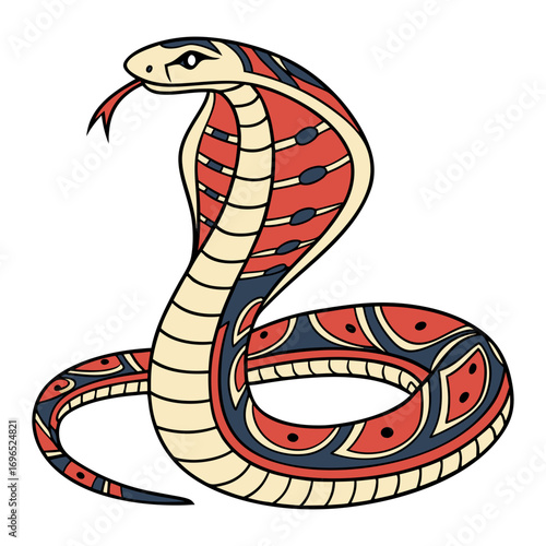 Stylized cobra snake with intricate patterns