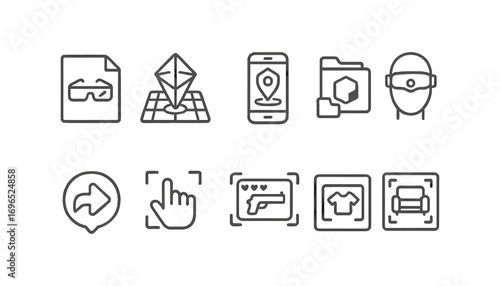 Augmented reality line icon set. ar, vr, technology, interface, device, mobile icons