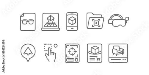 Augmented reality icon set. virtual, digital, interactive icons line collection