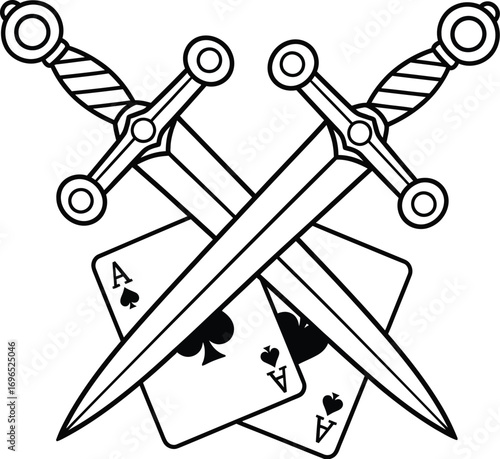 Crossed swords and ace of spades cards vector illustration