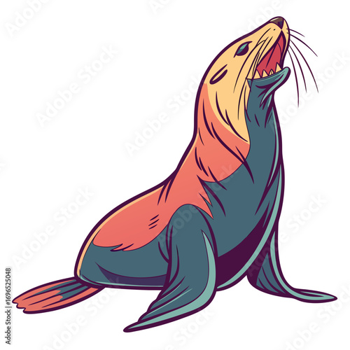 Stylized illustration of a sea lion with mouth open