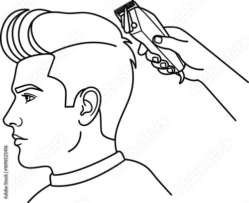Man getting haircut with electric clippers line art illustration