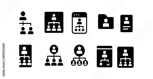 Organization chart solid icon set. people management, hierarchy icons solid series