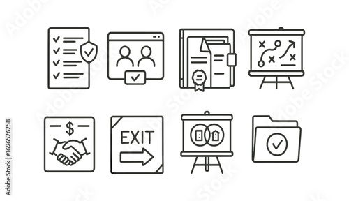 Business, office linear icon set. productivity, document management, strategy icons