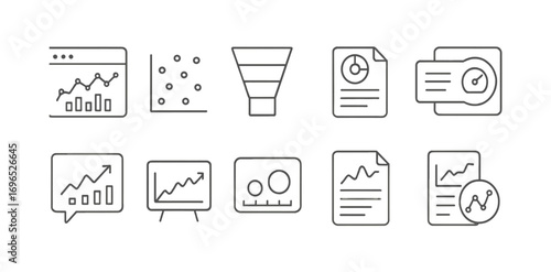 Analytics outline icons charts graphs reports