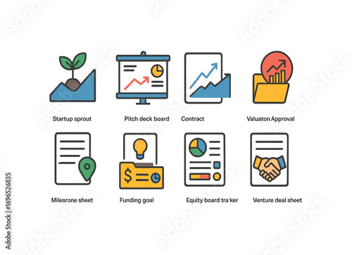 Business and finance outline icon set. startup, growth, investment icons collection