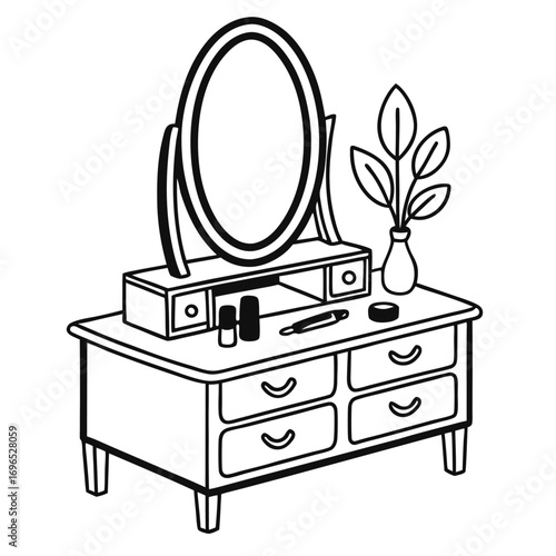 Simple outline icon of a vanity table with a mirror