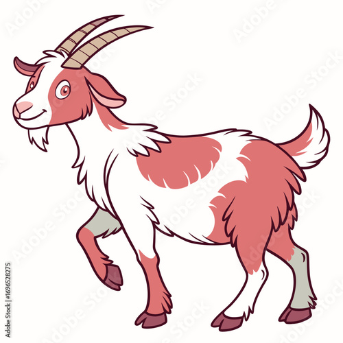 Cartoon goat with pink and white fur