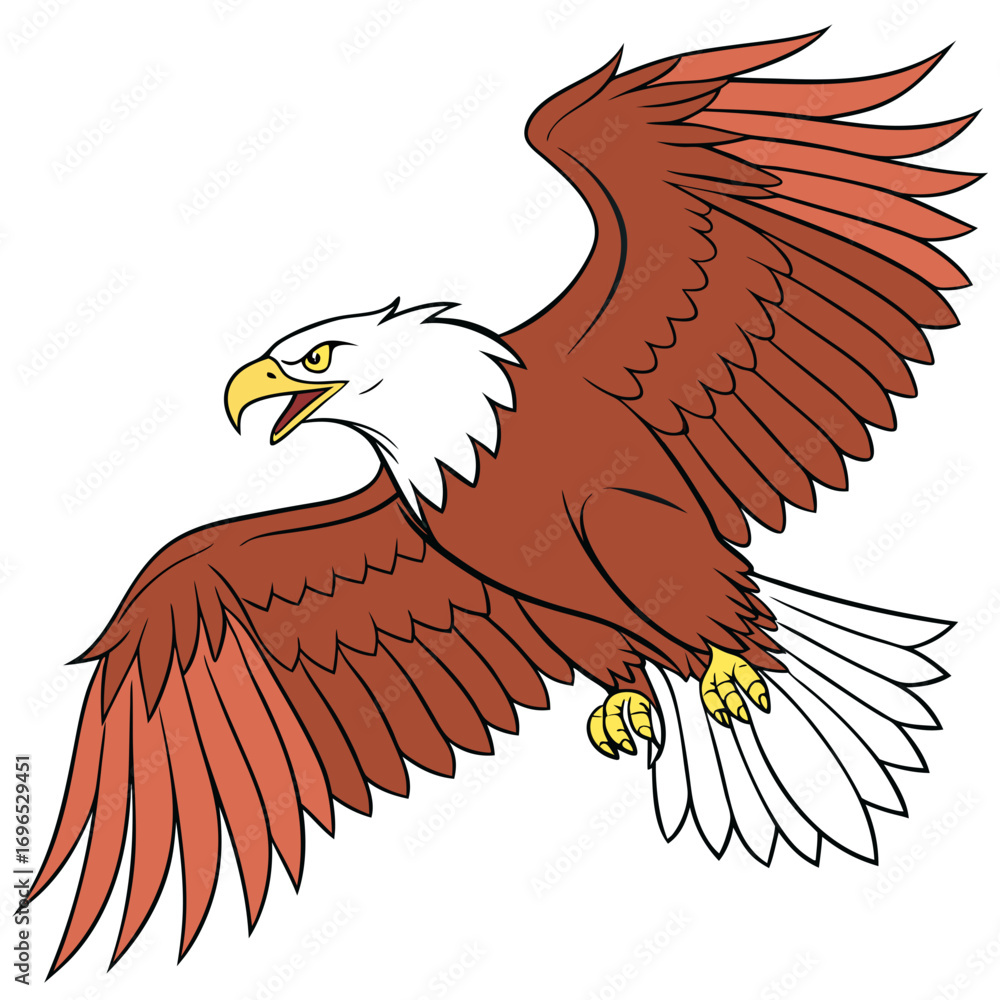 Fototapeta premium Cartoon bald eagle in flight