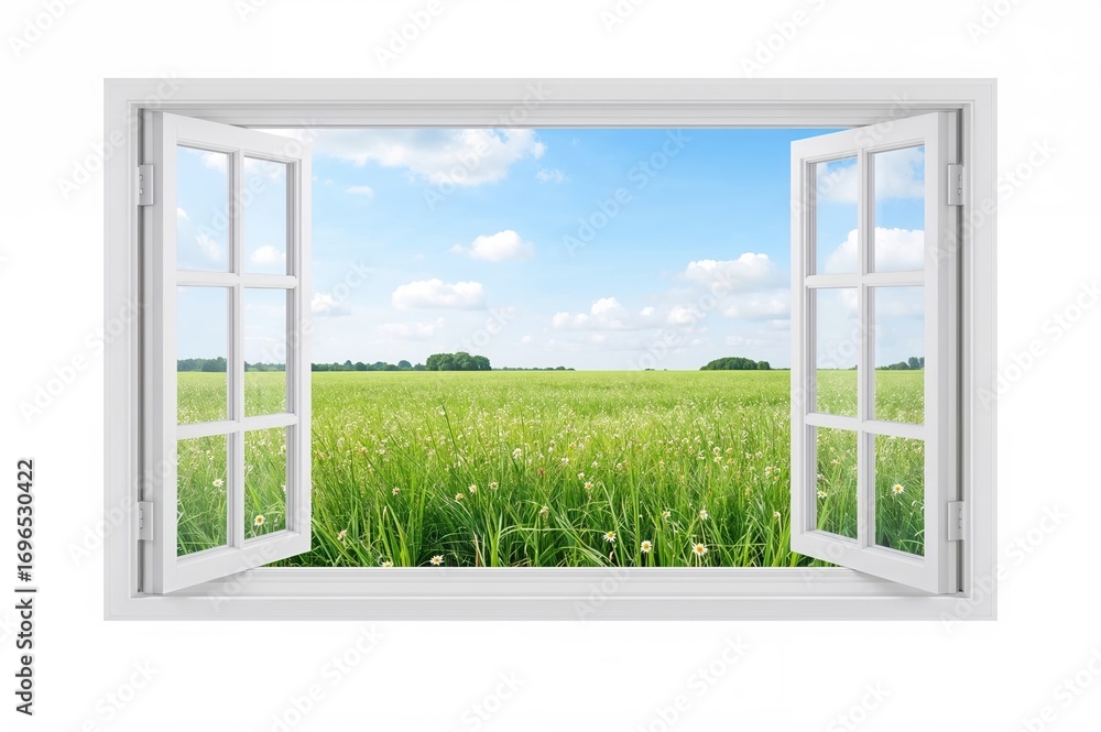 Obraz premium Secluded window looking out onto a grassy field