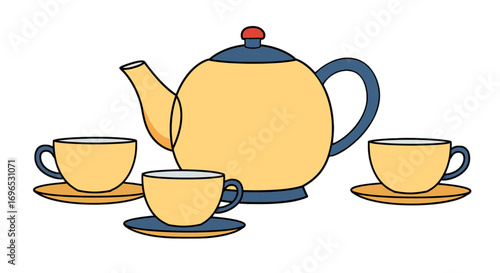Teapot cups tea drinkware kitchenware beverage hot drink porcelain ceramic illustration design graphic on transparent background