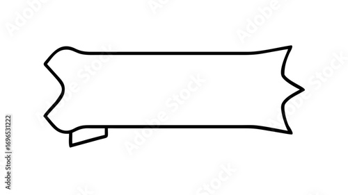 Illustration of a white banner with a unique shape and a small ribbon hanging from the bottom left corner