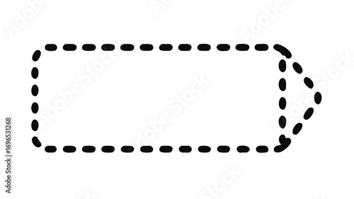 Dotted outline of a rectangular shape with an arrow like extension on the right side illustration
