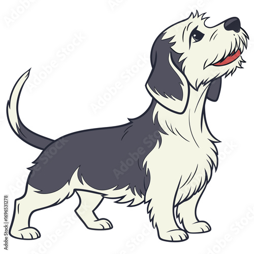 Cartoon basset hound dog with shaggy fur and long ears
