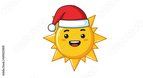 Holiday sun santa claus hat vector illustration christmas season festive cheerful happy winter cartoon on transparent background