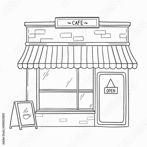 Doodle of cafe store illustration simple line art style. Cartoon isolated vector of shop and building clipart for asset, coloring page, children, design