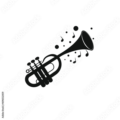Trumpet with Music Notes Silhouette Vector
