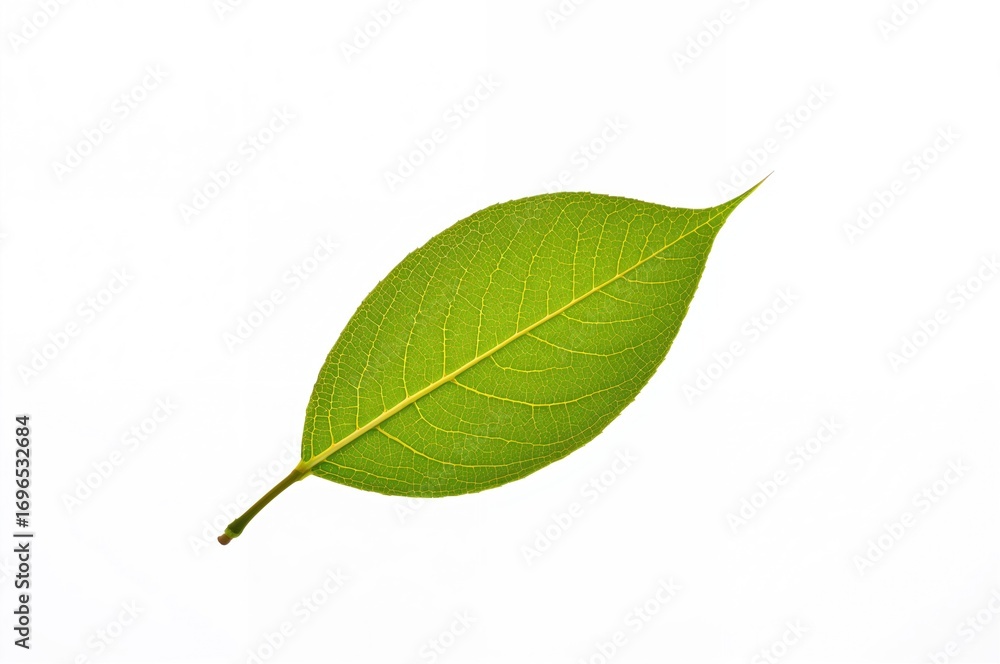 Obraz premium Single cherry tree leaf against a white backdrop