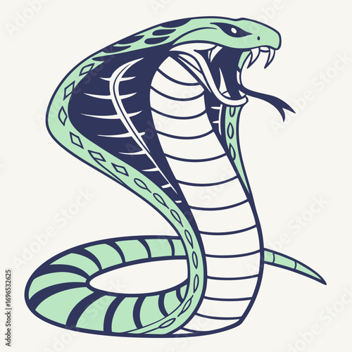 Stylized cobra snake illustration with open mouth and fangs