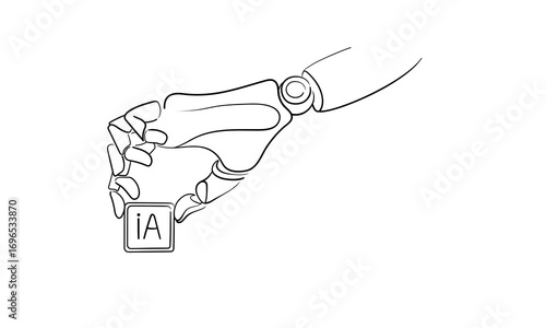 Chip AI with technology hand, continious line drawing. Smart network digital technology outline. Vector illustration