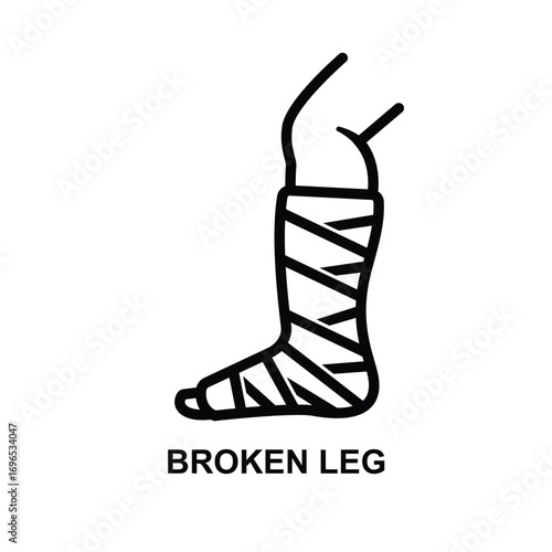 Broken leg in a plaster icon, injured foot in a cast bandage isolated on background vector illustration. Non AI generate