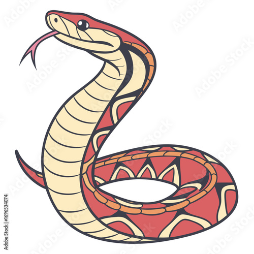 Red snake with yellow belly and patterned scales