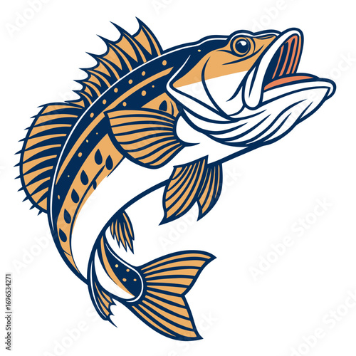 Illustration of a largemouth bass fish jumping
